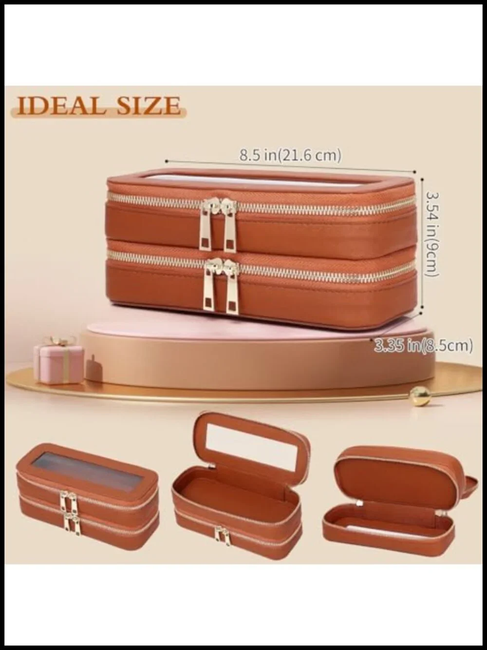 Double Layer Makeup Bag Saffiano Faux Leather Travel Cosmetic Brush Organizer